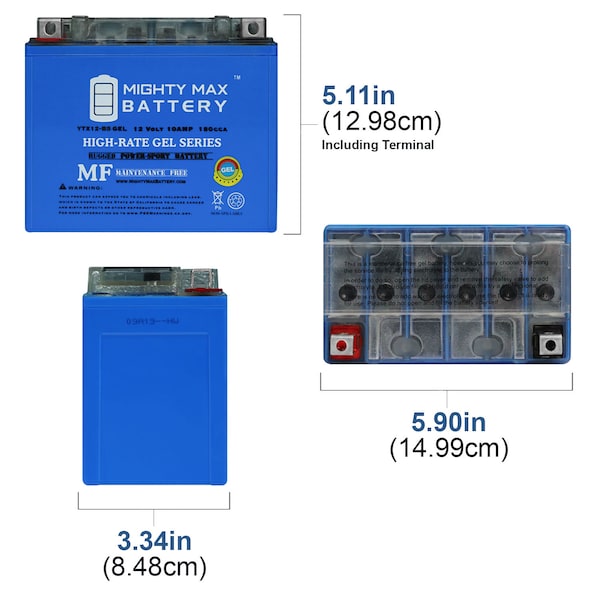 YTX12-BS 12V 10AH GEL Battery Replaces Arctic Cat DVX250, 2x4 06-10